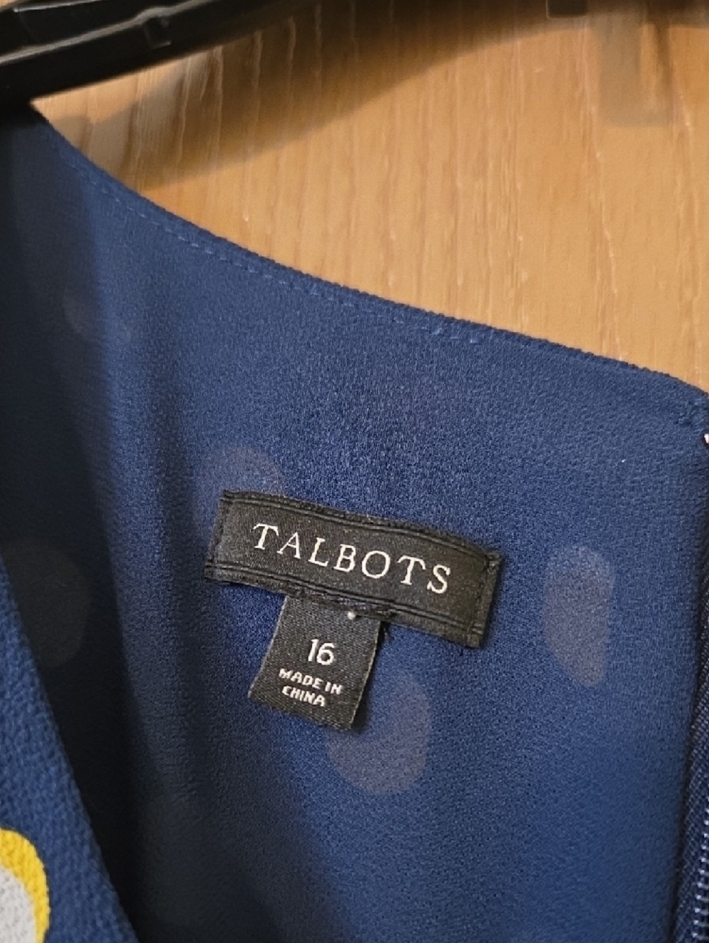 Talbots Navy Polka Dot Midi Dress with Yellow and White Dots Size 16 - Picture 2 of 6